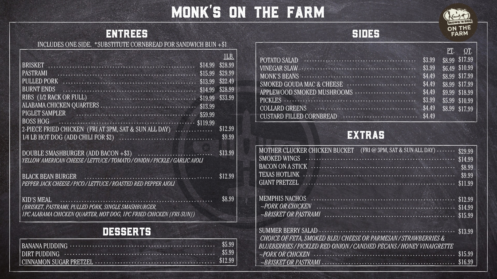 MONKS MENU